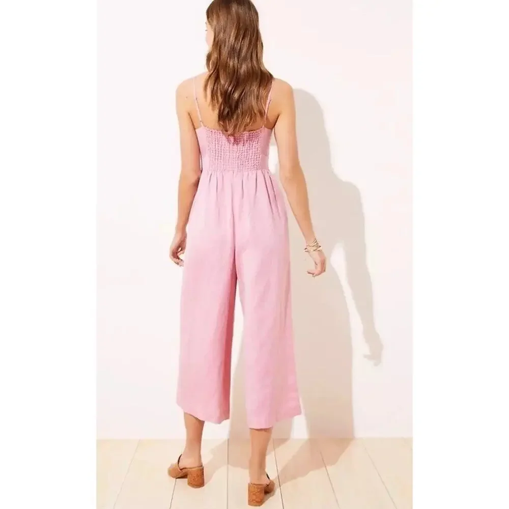 Ann Taylor LOFT Linen Blend Wide Leg Pink Cropped Romper Size 2P NWT